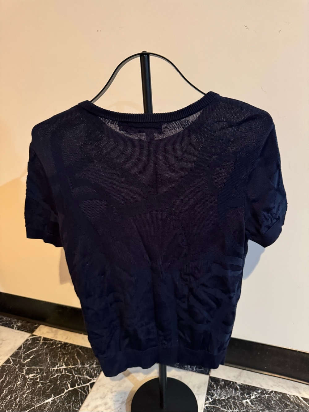Lauren Ralph Lauren Belting Motif Short Sleeve Sweater Navy M Equestrian Knit - Picture 3 of 11